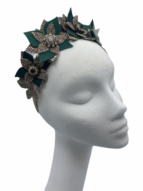 Green and gold flower crown.