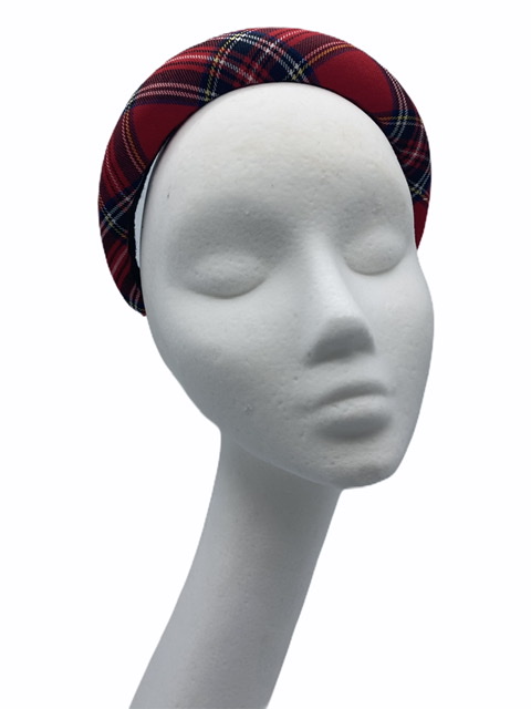 Red tartan deep padded millinery made crown band.