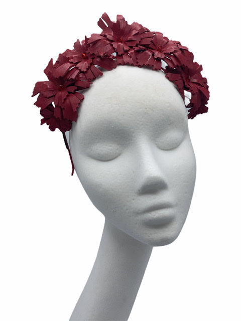 Red leather flower crown.