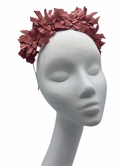 Coral leather flower crown.