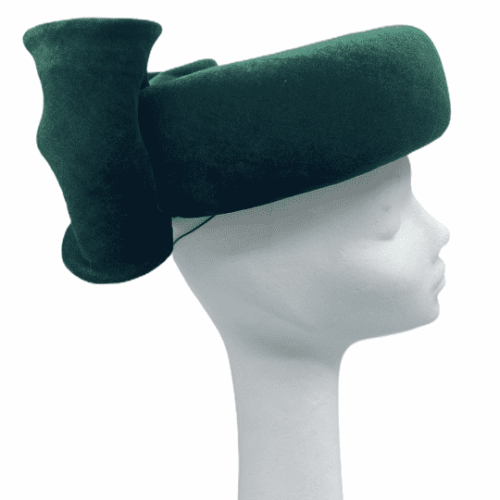 Green velvet full crown halo with beautiful bow to the back, Jackie Onassis inspired.