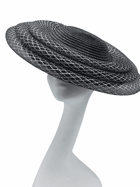 Black wide brim headpiece with silver trim detail.