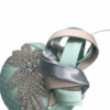 Mint green headpiece with diamanté detail finished with stunning pastel pink and pastel light lavender swirl detail.