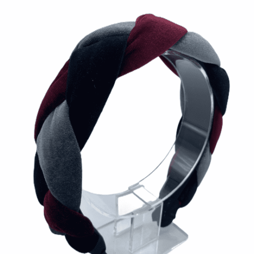 Beautiful velvet plaited headband in the colours (Black/Burgundy/grey)