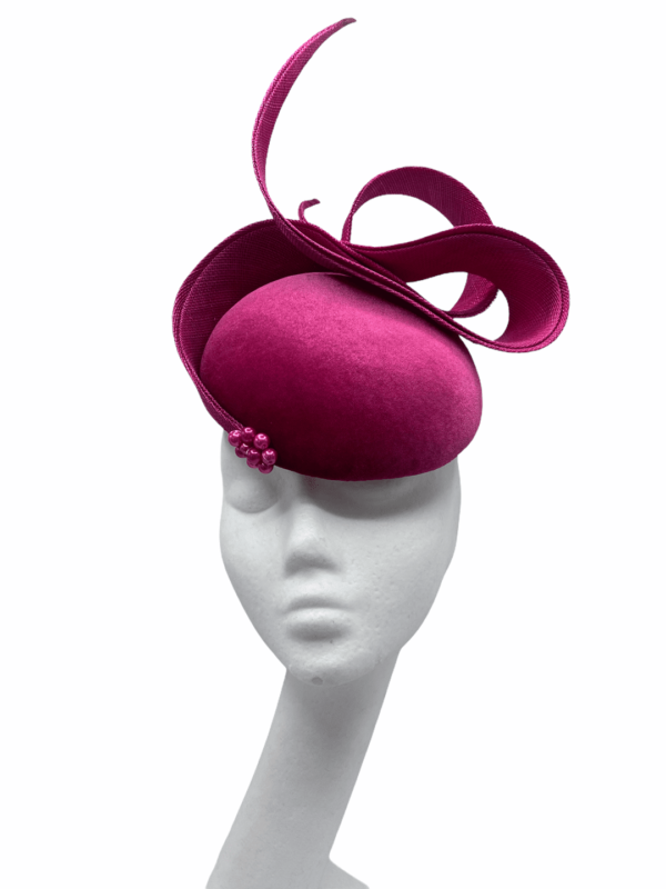Pink velvet headpiece with stunning swirl detail.  