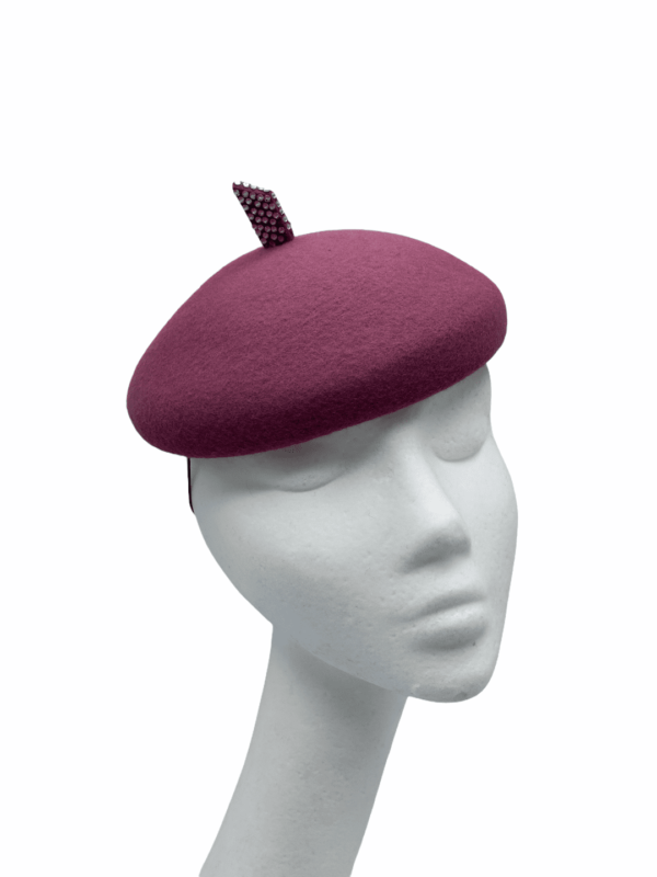 Rose pink felt beret hat with subtle cute diamanté detail, French style fashion headpiece.