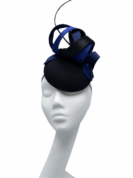 Black smartie hat (small base) with navy and black swirls, black spine.