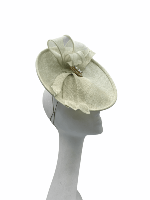 Stunning mint ice coloured percher saucer headpiece, perfect headpiece for mother of the bride/groom.
