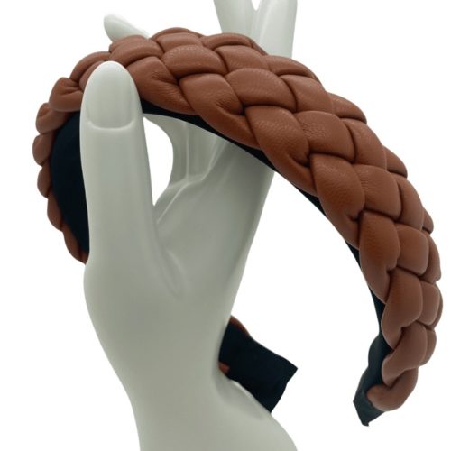 Chestnut faux leather multi-plaited headband