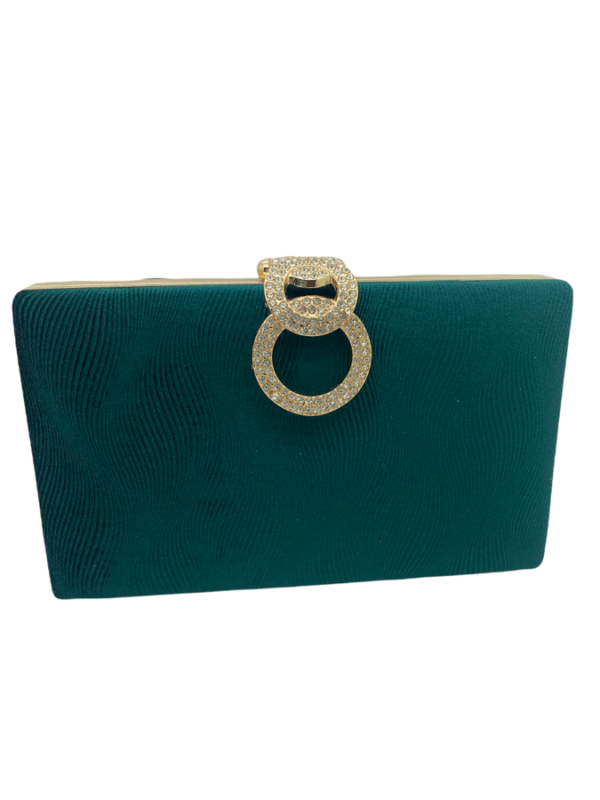 Green clutch bag with gold hardware