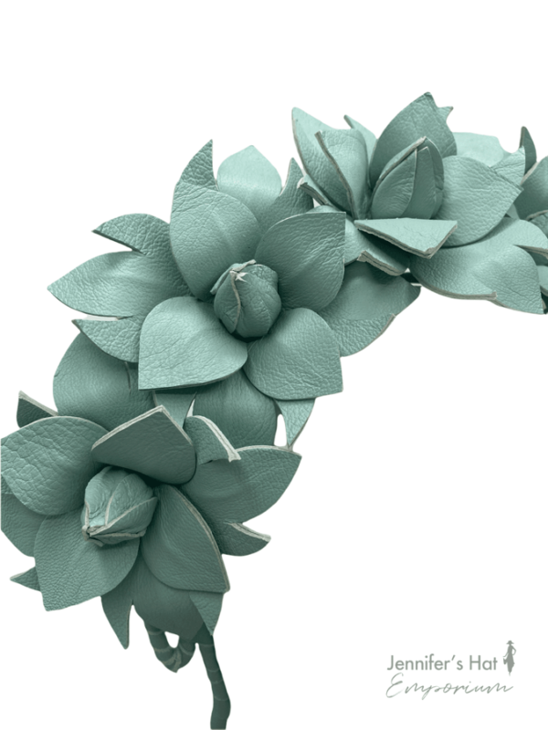 Mint leather flower crown.