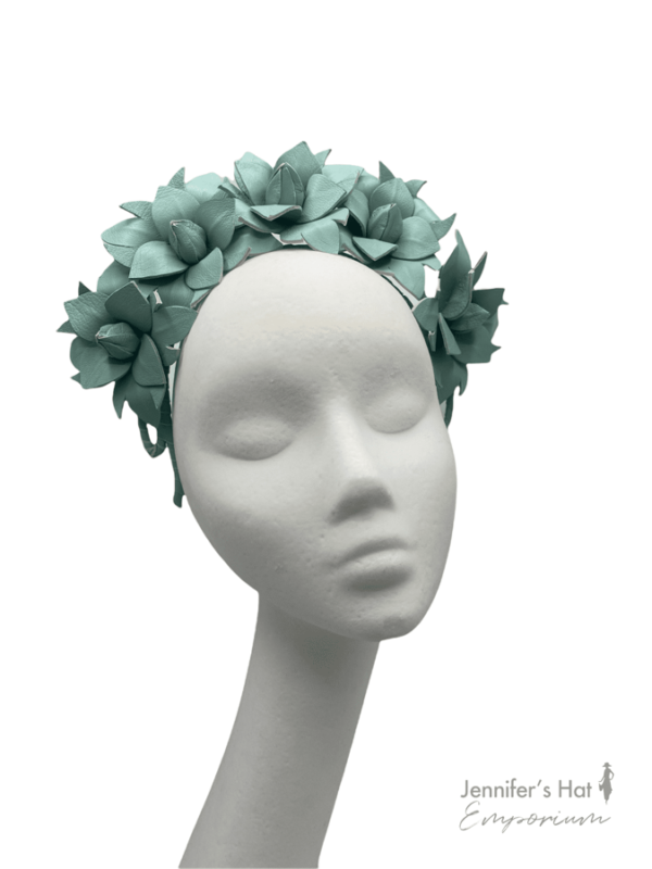Mint leather flower crown.