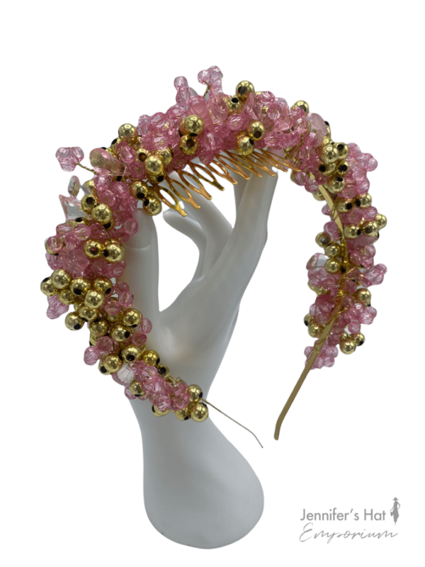 Pink and gold beaded crown.