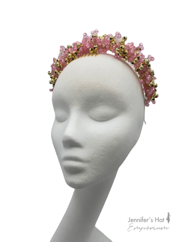 Pink and gold beaded crown.