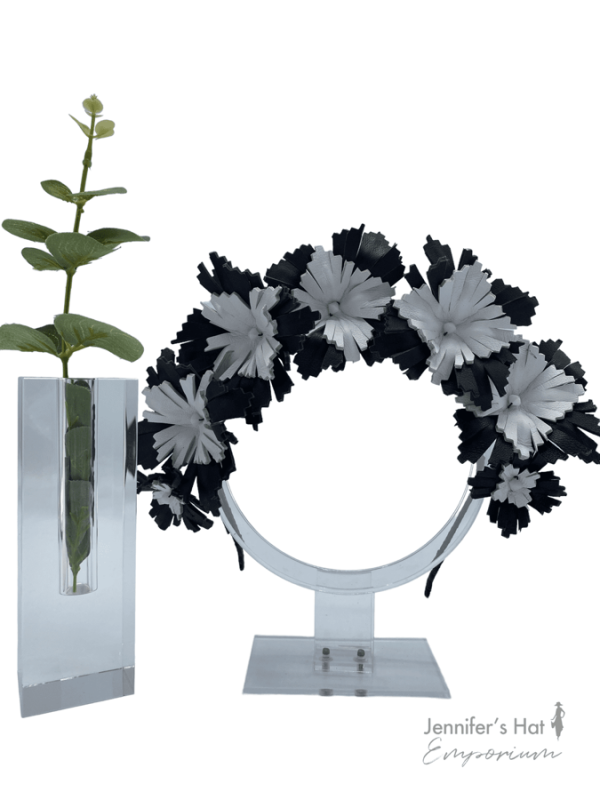 Black and white leather flower crown.