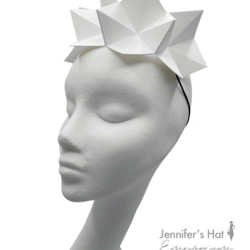 White origami inspired headpiece crown.