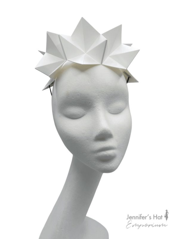 White origami inspired headpiece crown.