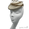 Beige/taupe headpiece with gold feather detail to finish.
