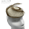 Beige/taupe headpiece with gold feather detail to finish.