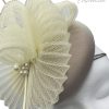 Taupe based headpiece with cream crin detail, finished with pearl decor and cream quill.