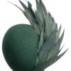 Beautiful forest green felt base headpiece with a gorgeous array of structured feather detail.