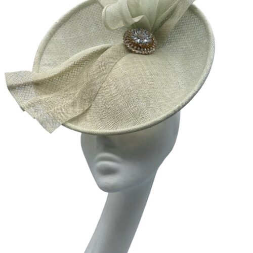 Stunning mint ice coloured percher saucer headpiece, perfect headpiece for mother of the bride/groom.