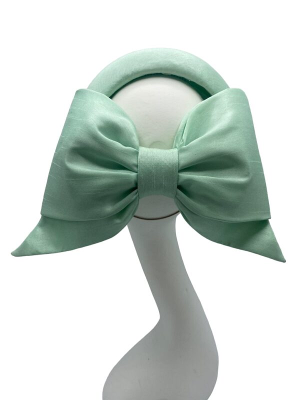 Mint raw silk headband bow.