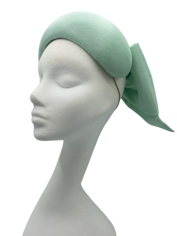 Mint raw silk headband bow.