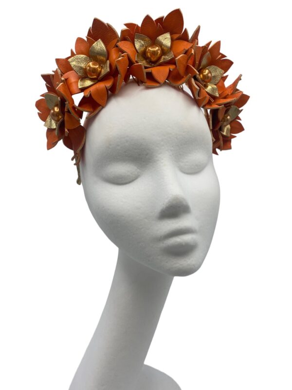 Stunning orange and gold flower crown.