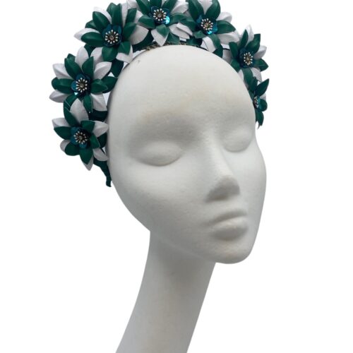 Green and white flower crown.