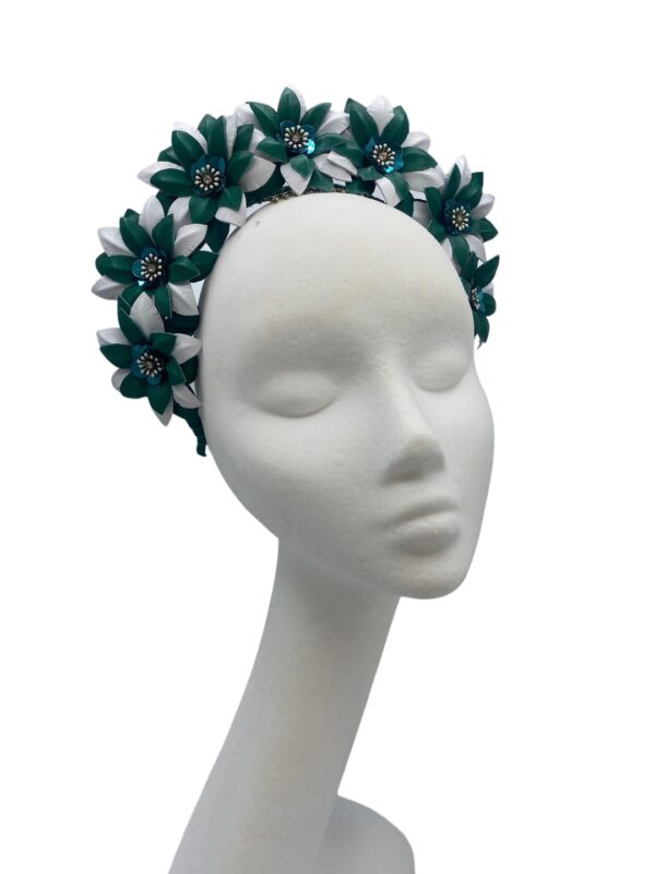 Green and white flower crown.