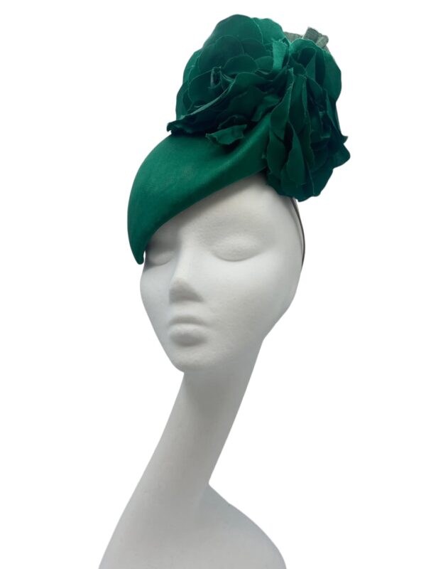 Silk crepe covered teardrop with green flower detail.