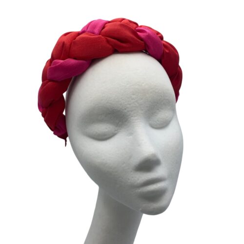 Red and pink chunky plaited headband crown.