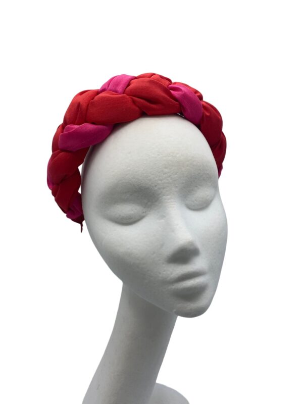 Red and pink chunky plaited headband crown.