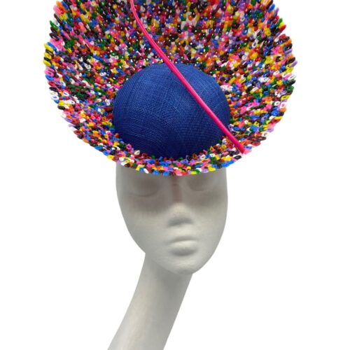 Blue percher headpiece with blue centre and multi-coloured jelly ring detail.