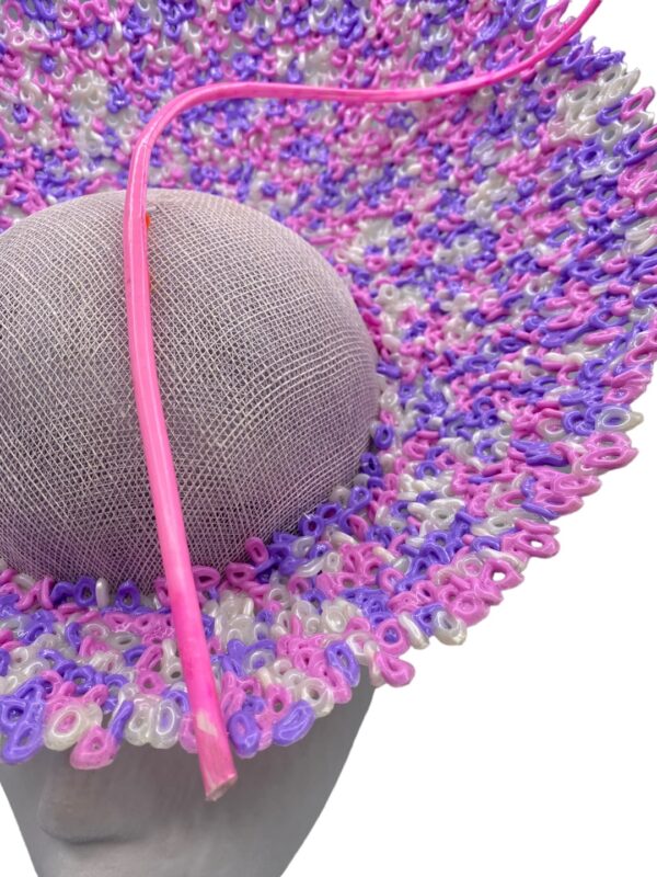 Lilac percher with jelly ring detail. Pink, Lilac and white detail.
