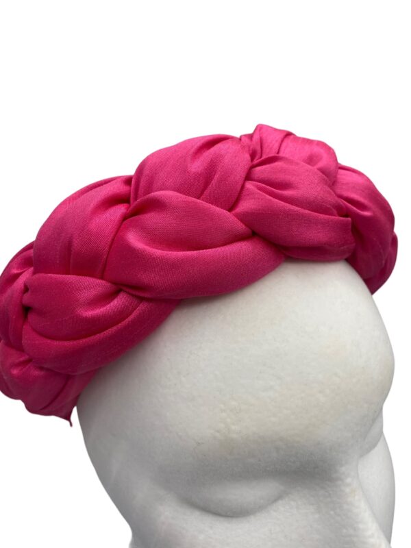 Pink chunky plaited headband crown.