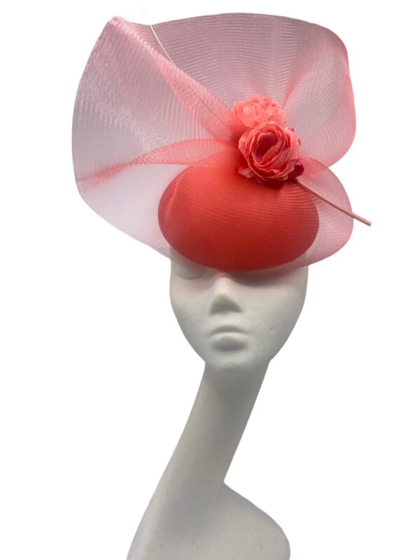Stunning coral headpiece with beautiful flower detail.