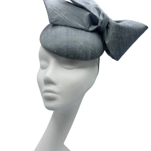 Steel blue/silver side bow headpiece made from the most gorgeous raw silk material.