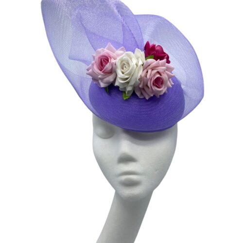 Stunning lilac headpiece with beautiful white, pink and red flower detail.